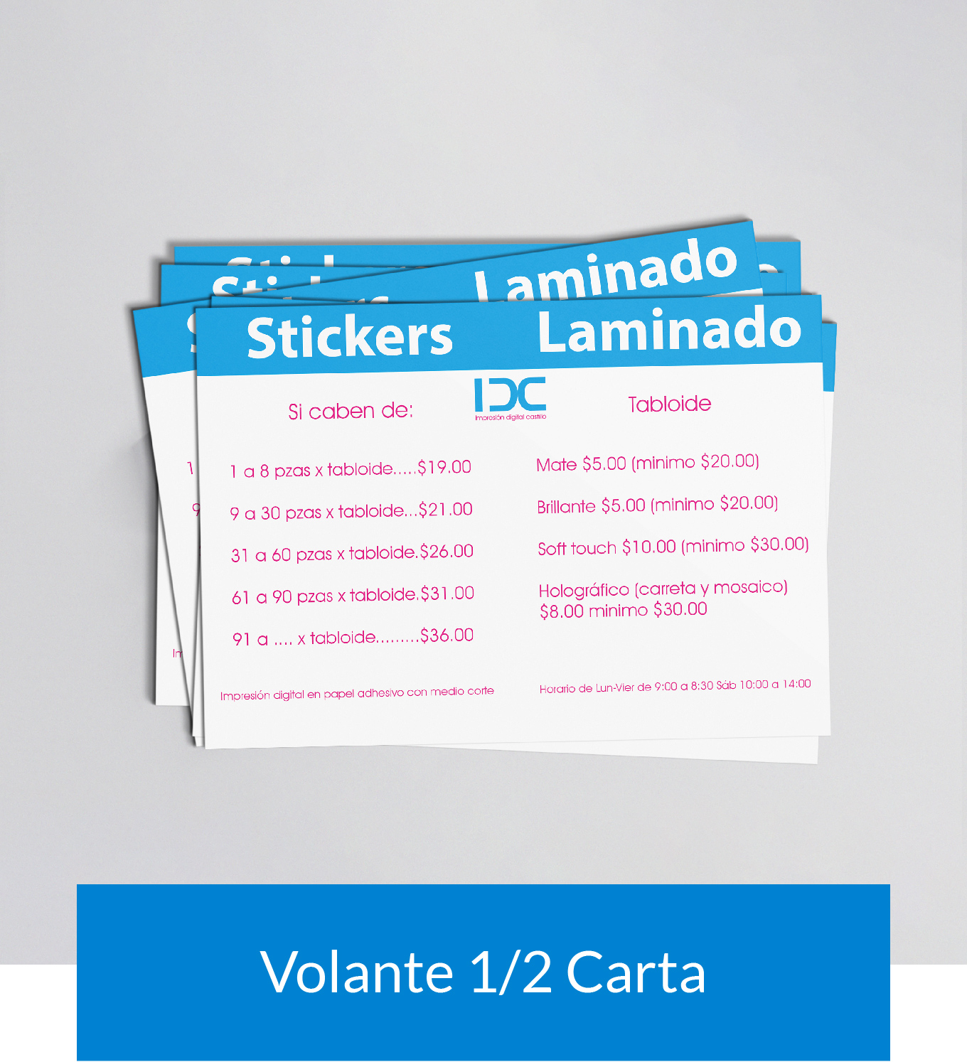 Flyers, volantes, folletos impresos en papel couche de 120grs media carta, 1/2 carta